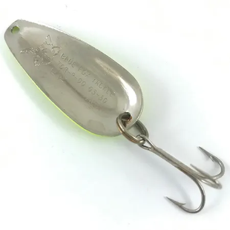 Vintage Blue Fox Tor-P-Do UV, 1/2oz Yellow / Nickel UV Glow in UV light, Fluorescent fishing spoon #4690