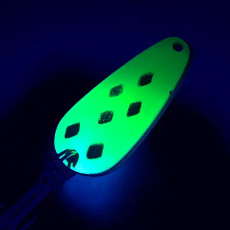 Vintage Blue Fox Tor-P-Do UV, 1/2oz Yellow / Nickel UV Glow in UV light, Fluorescent fishing spoon #4690