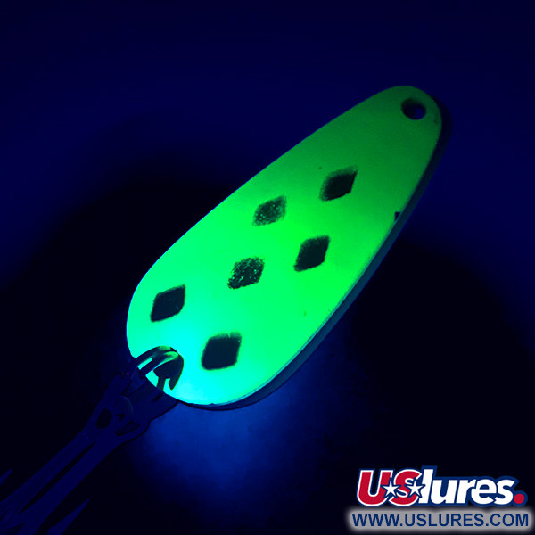 Vintage   Blue Fox Tor-P-Do UV, 1/2oz Yellow / Nickel UV Glow in UV light, Fluorescent fishing spoon #4690
