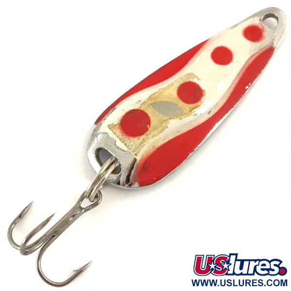 Vintage  Luhr Jensen Hot Shot W, 1/3oz Nickel / Red / White fishing spoon #4703