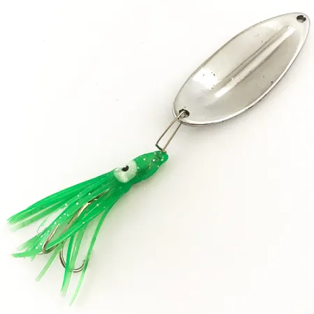 Vintage TODDCO Main liner Squid, 1/2oz Nickel / Green fishing spoon #4715