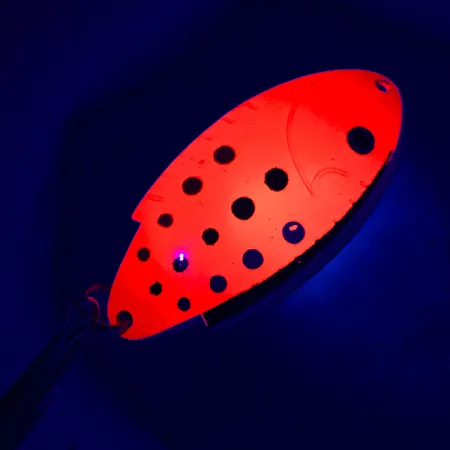 Vintage Thomas Buoyant UV, 1/2oz Red Trout UV Glow in UV light, Fluorescent fishing spoon #4733