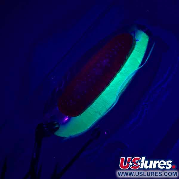   Blue Fox Rattlin Pixee,  Rainbow Herring / Red / UV Glow in UV light, Fluorescent fishing spoon #4736