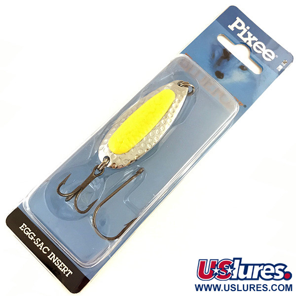   Blue Fox Pixee UV​, 1/2oz Hammered Nickel / Yellow / UV​ Glow in UV light, Fluorescent fishing spoon #4738