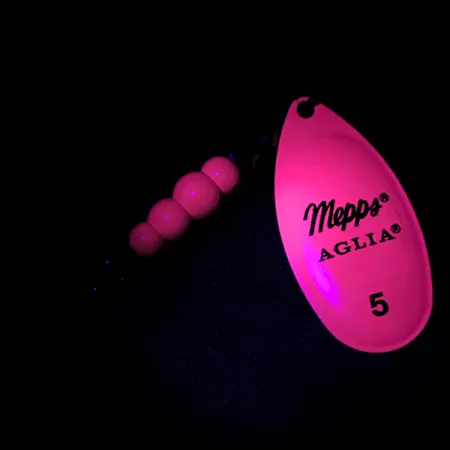 Mepps Aglia 5 Hot Pink UV, 1/2oz Pink / Brass spinning lure #4752