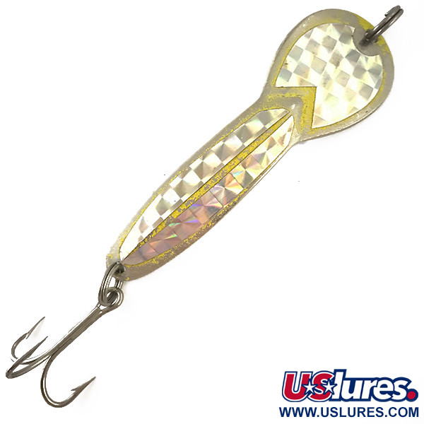 Vintage  Glen Evans Loco 4 UV, 3/4oz Nickel / Yellow / Hologram fishing spoon #4760