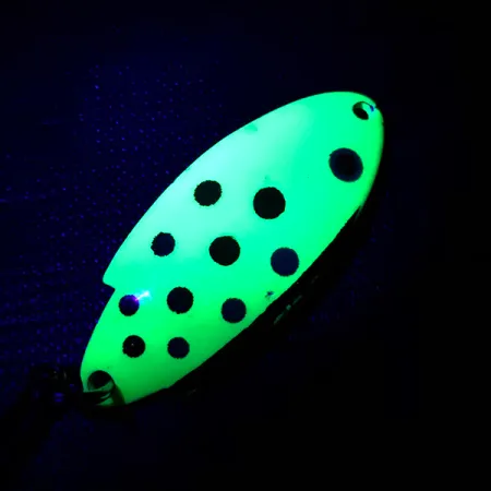Vintage Thomas Buoyant UV, 3/16oz Fluorescent Green / White Pearl UV fishing spoon #4768