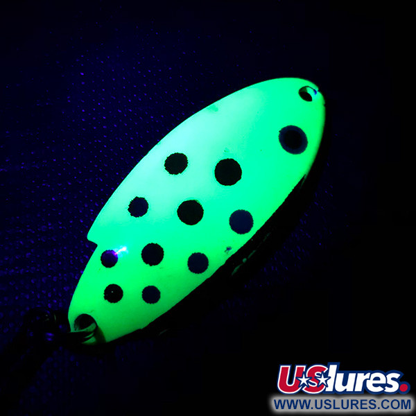 Vintage   Thomas Buoyant UV, 3/16oz Fluorescent Green / White Pearl UV fishing spoon #4768