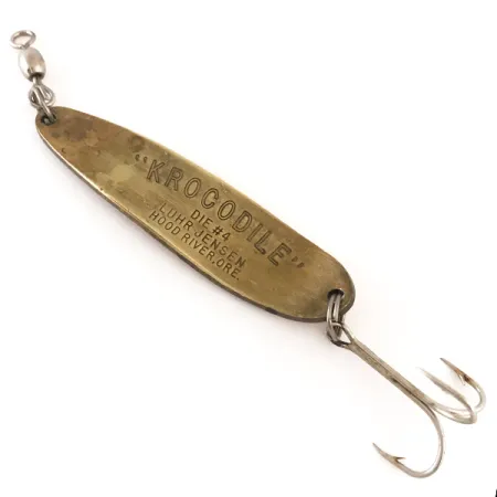 Vintage Luhr Jensen Krocodile Die #4, 3/5oz Brass / Red fishing spoon #4770