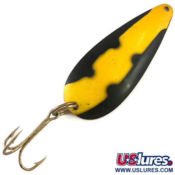 Vintage  American Sportsman Pro Spoon, 3/8oz Black / Yellow / Rainbow Nickel fishing spoon #4799