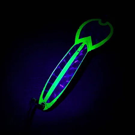 Vintage Glen Evans Loco 4 UV, 3/4oz Nickel / Yellow UV Glow in UV light, Fluorescent fishing spoon #4812