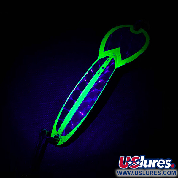 Vintage  Glen Evans Loco 4 UV, 3/4oz Nickel / Yellow UV Glow in UV light, Fluorescent fishing spoon #4812
