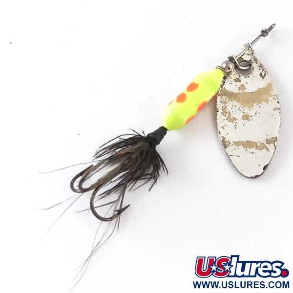 Vintage  Yakima Bait Worden’s Original Rooster Tail UV, 3/32oz Nickel / Yellow spinning lure #4827