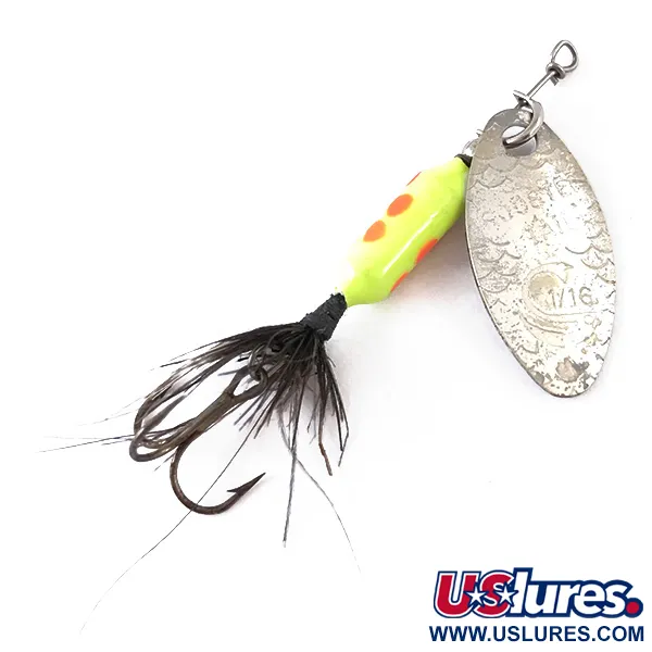 Vintage  Yakima Bait Worden’s Original Rooster Tail UV, 3/32oz Nickel / Yellow spinning lure #4827