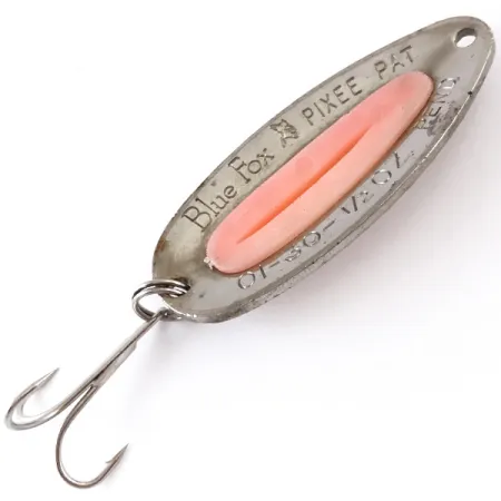 Vintage Blue Fox Pixee , 1/2oz Hammered Nickel / Pink fishing spoon #4840