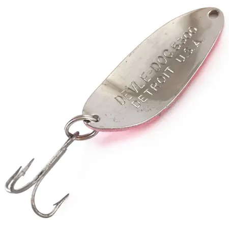 Vintage Eppinger Dardevle Devle Dog 5300 UV, 1/3oz Pink / Nickel UV Glow in UV light, Fluorescent fishing spoon #4845