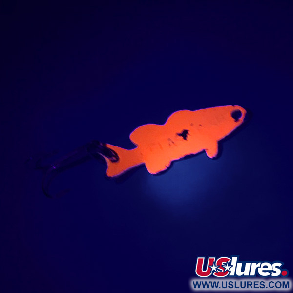 Vintage   Flash Fish UV, 1/8oz Gold / Orange UV Glow in UV light, Fluorescent fishing spoon #4868