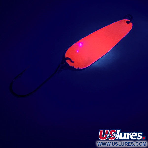 Vintage  Dick Nite Spoons Dick Nite #2, 1/16oz White Pearl / Red UV Glow in UV light, Fluorescent fishing spoon #4874