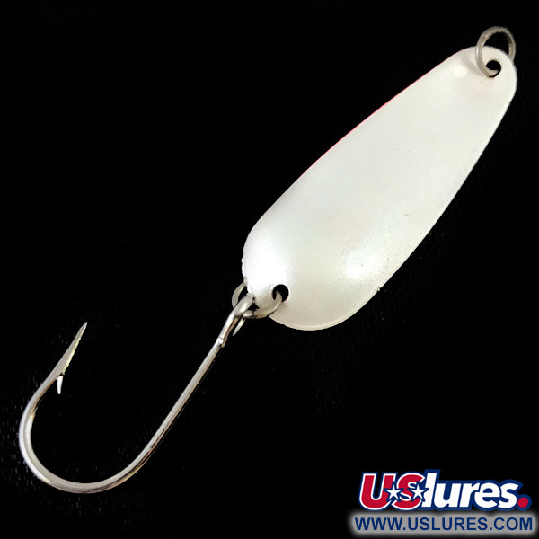 Vintage  Dick Nite Spoons Dick Nite #2, 1/16oz White Pearl / Red UV Glow in UV light, Fluorescent fishing spoon #4874