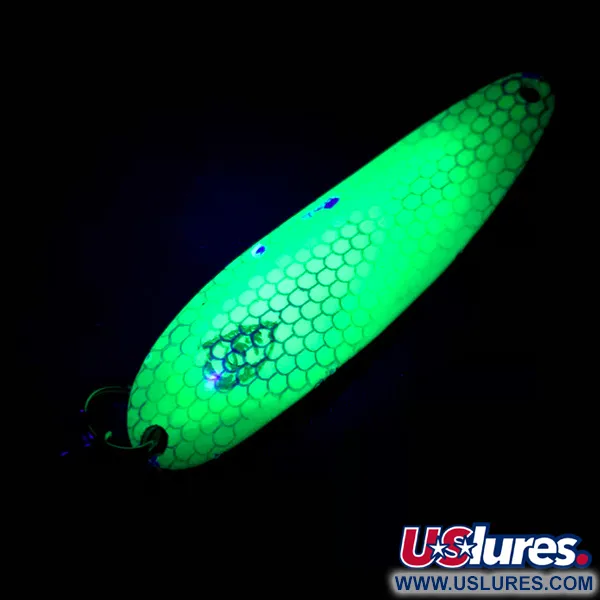 Vintage  Eppinger Dardevle Cop-E-Cat 7400 UV, 1/2oz Yellow / Green / Nickel UV Glow in UV light, Fluorescent fishing spoon #4877