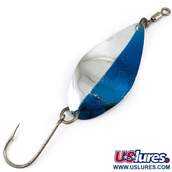 Vintage  Luhr Jensen Manistee 4, 1/2oz Nickel / Blue fishing spoon #4881