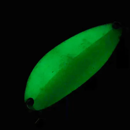 Vintage Acme Little Cleo Glow, 3/5oz White / Green / Nickel / Glow in Dark fishing spoon #4911