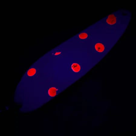 Vintage Eppinger Dardevle Cop-E-Cat 7400, 1/2oz White / Nickel / Red UV Glow in UV light, Fluorescent fishing spoon #4915