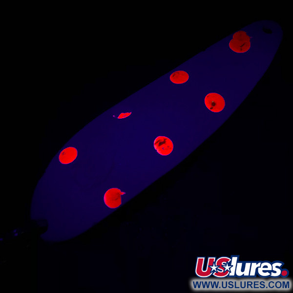 Vintage  Eppinger Dardevle Cop-E-Cat 7400, 1/2oz White / Nickel / Red UV Glow in UV light, Fluorescent fishing spoon #4915