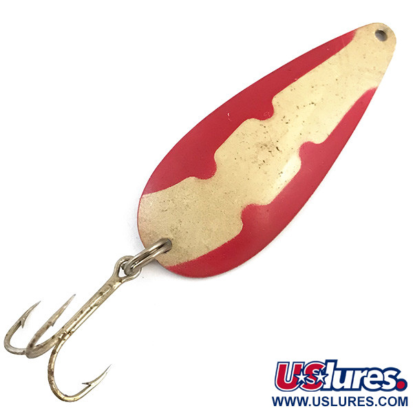 Vintage  American Sportsman Pro Spoon, 3/8oz Red / Ivory / Rainbow Nickel fishing spoon #4928