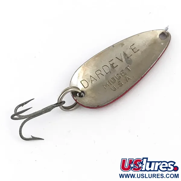 Vintage  Eppinger Dardevle Midget, 3/16oz Red / White / Nickel fishing spoon #4937