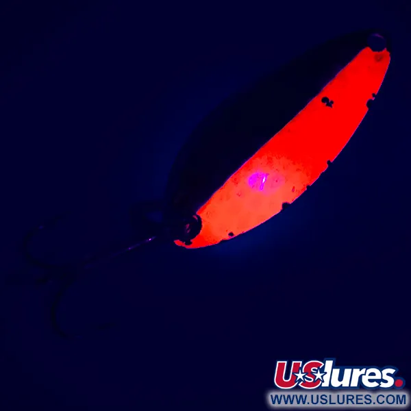 Vintage Luhr Jensen Little Jewel UV, 1/3oz Hammered Nickel / Fluorescent Red UV Glow in UV light, Fluorescent fishing spoon #4947