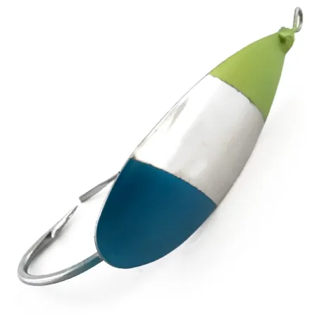 Vintage Weedless Johnson Silver Minnow, 2/5oz Nickel / Blue / Green fishing spoon #5078