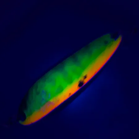 Vintage Luhr Jensen Krocodile Die #3 UV, 1/2oz Fire Tiger / Gold fishing spoon #5085