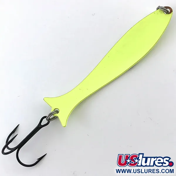 Vintage Williams Mooselook wobbler, 1/4oz Fluorescent Yellow / Black fishing spoon #5086