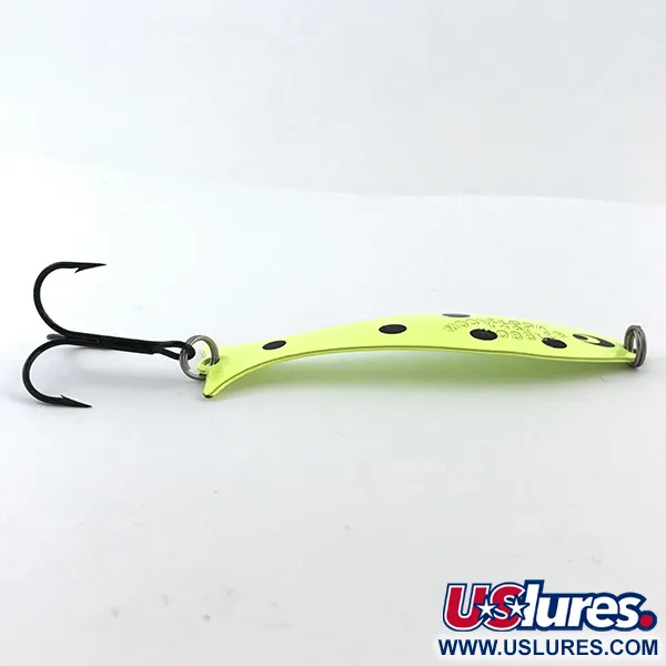 Vintage Williams Mooselook wobbler, 1/4oz Fluorescent Yellow / Black fishing spoon #5086