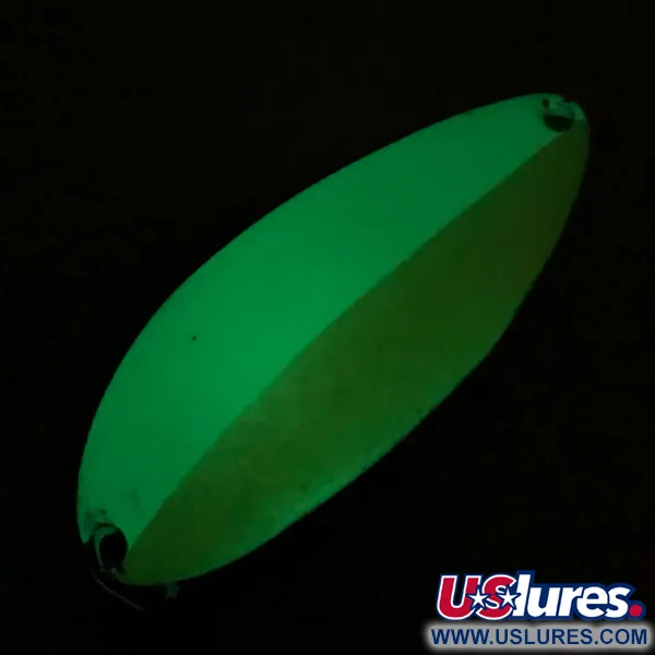 Vintage  Seneca Little Cleo (Hula Girl) Glow, 1/2oz White / Orange / Nickel fishing spoon #5091