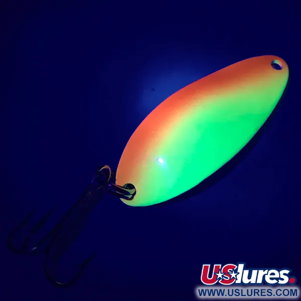 Vintage Seneca Little Cleo (Hula Girl) UV, 1/3oz Yellow / Orange / Nickel fishing spoon #5092