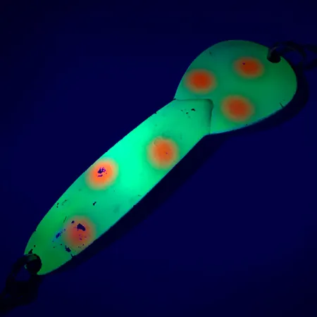 Vintage Glen Evans Loco 4 UV, 3/4oz Yellow / Nickel / Red UV Glow in UV light, Fluorescent fishing spoon #5118