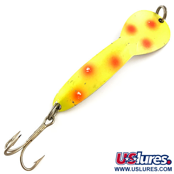 Vintage   Glen Evans Loco 4 UV, 3/4oz Yellow / Nickel / Red UV Glow in UV light, Fluorescent fishing spoon #5118