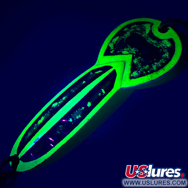 Vintage   Glen Evans Loco 3 UV, 3/5oz Yellow / Hologram UV  Glow in UV light, Fluorescent fishing spoon #5125