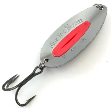 Vintage Blue Fox Pixee UV, 3/4oz Hammered Nickel / Red fishing spoon #5179