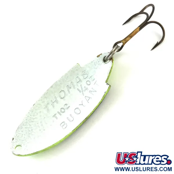 Vintage   Thomas Buoyant UV, 1/4oz Chartreuse / White UV Glow in UV light, Fluorescent fishing spoon #5186
