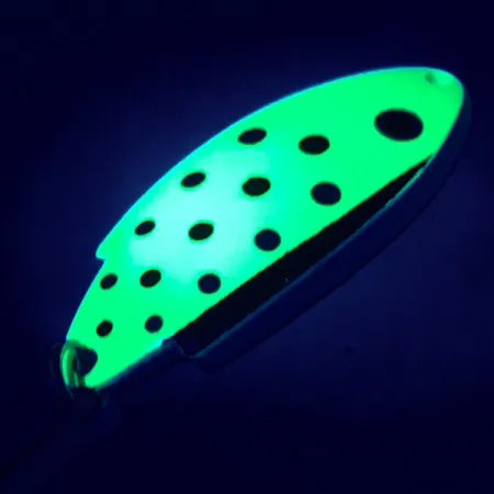 Vintage Thomas Buoyant UV, 1/4oz Chartreuse / White UV Glow in UV light, Fluorescent fishing spoon #5186