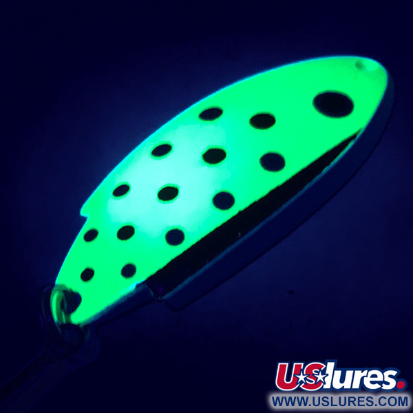 Vintage   Thomas Buoyant UV, 1/4oz Chartreuse / White UV Glow in UV light, Fluorescent fishing spoon #5186