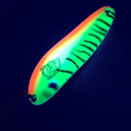 Vintage Eppinger Dardevle Cop-E-Cat 7300 UV, 1/3oz Fire Tiger UV Glow in UV light, Fluorescent fishing spoon #5190