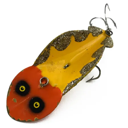 Vintage Buck Perry Spoonplug, 3/4oz Yellow / Orange / Gray Glitter fishing spoon #5220
