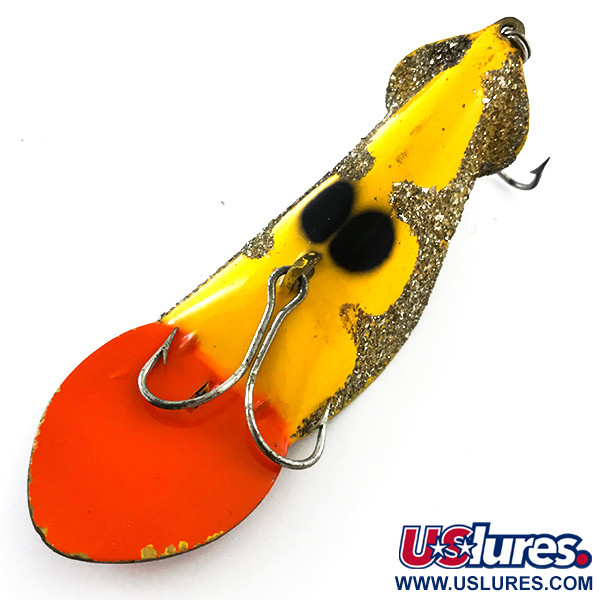 Vintage   Buck Perry Spoonplug, 3/4oz Yellow / Orange / Gray Glitter fishing spoon #5220