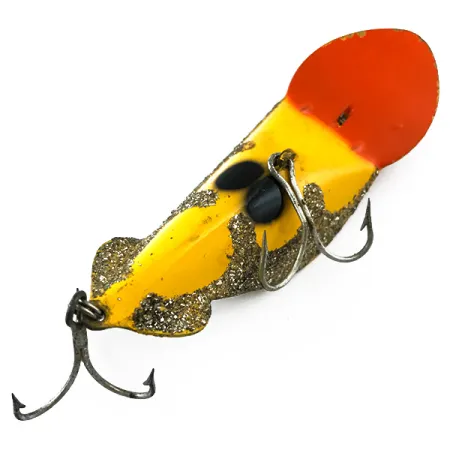 Vintage Buck Perry Spoonplug, 3/4oz Yellow / Orange / Gray Glitter fishing spoon #5220