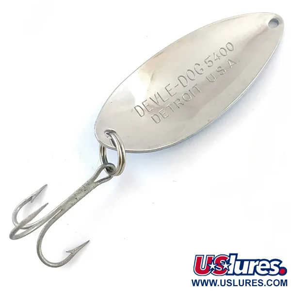 Vintage  Eppinger Dardevle Devle Dog 5400, 1/2oz White / Blue / Nickel fishing spoon #5224