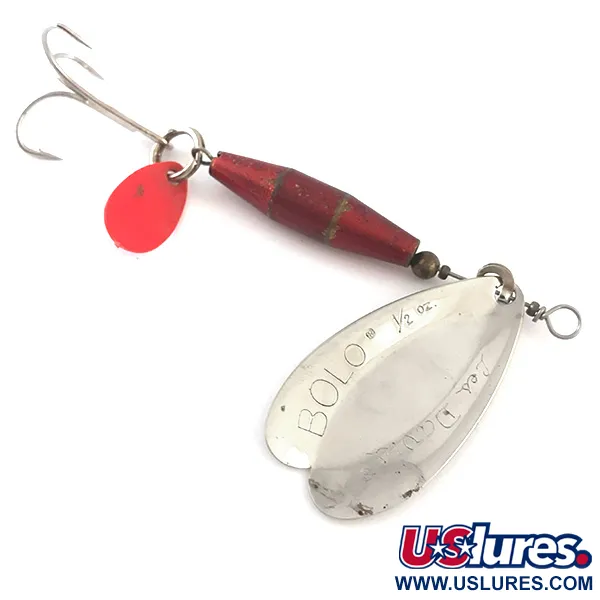 Vintage  Luhr Jensen Les Davis Bolo UV, 1/2oz Nickel / Red fishing spoon #5256